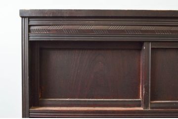 和製アンティーク　結霜ガラス　細部のデザインにこだわりが光る重ね戸棚(水屋箪笥、食器棚、キャビネット、収納棚、戸棚)(R-074253)