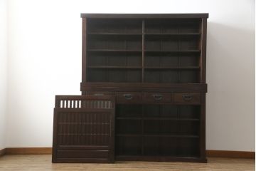 中古　美品!!　広島県　博永家具　松尾博昭作　重厚感ある佇まいが魅力的な五尺水屋箪笥(食器棚、戸棚、収納棚、キャビネット)(R-074263)