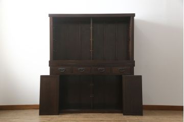 中古　美品!!　広島県　博永家具　松尾博昭作　重厚感ある佇まいが魅力的な五尺水屋箪笥(食器棚、戸棚、収納棚、キャビネット)(R-074263)