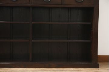 中古　美品!!　広島県　博永家具　松尾博昭作　重厚感ある佇まいが魅力的な五尺水屋箪笥(食器棚、戸棚、収納棚、キャビネット)(R-074263)