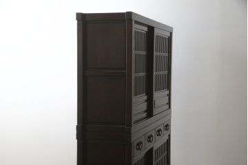 中古　美品!!　広島県　博永家具　松尾博昭作　重厚感ある佇まいが魅力的な五尺水屋箪笥(食器棚、戸棚、収納棚、キャビネット)(R-074263)