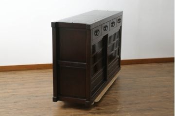 中古　美品　広島県　博永家具　松尾博昭作　重厚感ある佇まいが魅力的な五尺水屋箪笥サイドボード(食器棚、戸棚、収納棚、キャビネット)(R-074265)