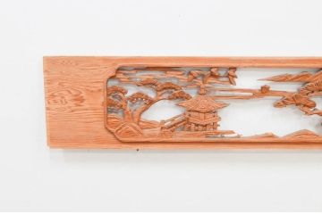 アンティーク建具　近江八景の彫刻が情緒あふれる彫刻欄間2枚セット(明り取り、明かり取り)(R-074278)
