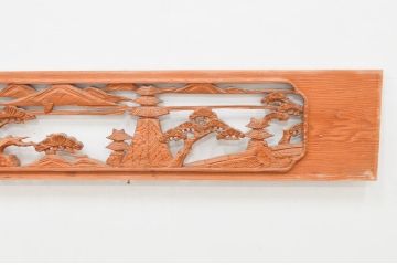 アンティーク建具　近江八景の彫刻が情緒あふれる彫刻欄間2枚セット(明り取り、明かり取り)(R-074278)