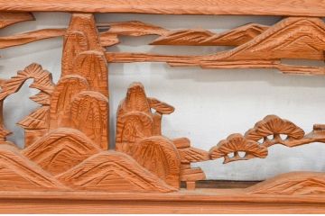 アンティーク建具　近江八景の彫刻が情緒あふれる彫刻欄間2枚セット(明り取り、明かり取り)(R-074278)