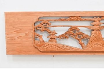 アンティーク建具　近江八景の彫刻が情緒あふれる彫刻欄間2枚セット(明り取り、明かり取り)(R-074278)