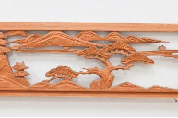 アンティーク建具　近江八景の彫刻が情緒あふれる彫刻欄間2枚セット(明り取り、明かり取り)(R-074278)