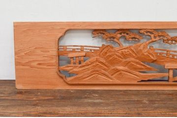 アンティーク建具　近江八景の彫刻が情緒あふれる彫刻欄間2枚セット(明り取り、明かり取り)(R-074278)