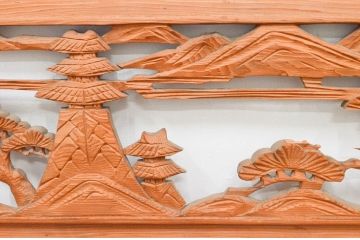 アンティーク建具　近江八景の彫刻が情緒あふれる彫刻欄間2枚セット(明り取り、明かり取り)(R-074278)