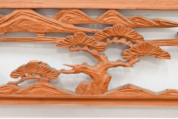 アンティーク建具　近江八景の彫刻が情緒あふれる彫刻欄間2枚セット(明り取り、明かり取り)(R-074278)