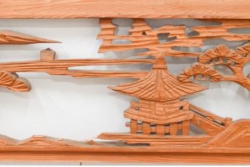 アンティーク建具　近江八景の彫刻が情緒あふれる彫刻欄間2枚セット(明り取り、明かり取り)(R-074278)