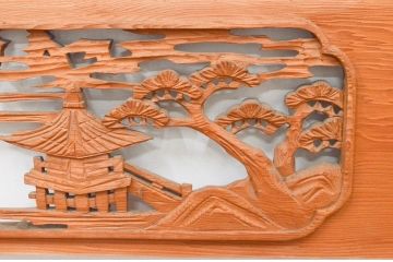 アンティーク建具　近江八景の彫刻が情緒あふれる彫刻欄間2枚セット(明り取り、明かり取り)(R-074278)