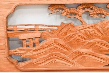 アンティーク建具　近江八景の彫刻が情緒あふれる彫刻欄間2枚セット(明り取り、明かり取り)(R-074278)