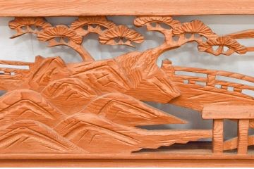 アンティーク建具　近江八景の彫刻が情緒あふれる彫刻欄間2枚セット(明り取り、明かり取り)(R-074278)