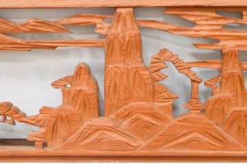 アンティーク建具　近江八景の彫刻が情緒あふれる彫刻欄間2枚セット(明り取り、明かり取り)(R-074278)