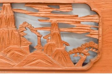 アンティーク建具　近江八景の彫刻が情緒あふれる彫刻欄間2枚セット(明り取り、明かり取り)(R-074278)