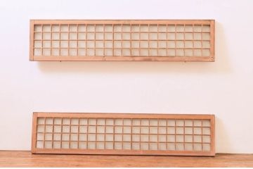 アンティーク建具　マス目(升目)格子が和モダンな雰囲気を高めるガラス欄間2枚セット(きつね格子、狐格子、明り取り、明かり取り)(R-074279)