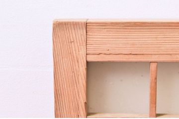 アンティーク建具　マス目(升目)格子が和モダンな雰囲気を高めるガラス欄間2枚セット(きつね格子、狐格子、明り取り、明かり取り)(R-074279)