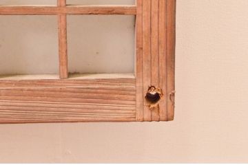 アンティーク建具　マス目(升目)格子が和モダンな雰囲気を高めるガラス欄間2枚セット(きつね格子、狐格子、明り取り、明かり取り)(R-074279)