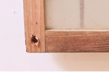 アンティーク建具　マス目(升目)格子が和モダンな雰囲気を高めるガラス欄間2枚セット(きつね格子、狐格子、明り取り、明かり取り)(R-074279)