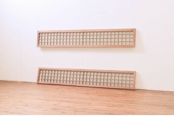 アンティーク建具　マス目(升目)格子が和モダンな雰囲気を高めるガラス欄間2枚セット(きつね格子、狐格子、明り取り、明かり取り)(R-074280)
