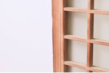 アンティーク建具　マス目(升目)格子が和モダンな雰囲気を高めるガラス欄間2枚セット(きつね格子、狐格子、明り取り、明かり取り)(R-074280)