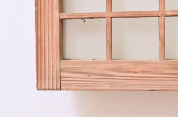 アンティーク建具　マス目(升目)格子が和モダンな雰囲気を高めるガラス欄間2枚セット(きつね格子、狐格子、明り取り、明かり取り)(R-074280)