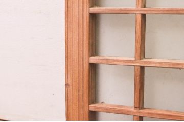 アンティーク建具　マス目(升目)格子が和モダンな雰囲気を高めるガラス欄間2枚セット(きつね格子、狐格子、明り取り、明かり取り)(R-074280)