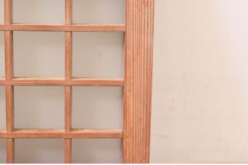 アンティーク建具　マス目(升目)格子が和モダンな雰囲気を高めるガラス欄間2枚セット(きつね格子、狐格子、明り取り、明かり取り)(R-074280)