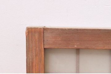 アンティーク建具　マス目(升目)格子が和モダンな雰囲気を高めるガラス欄間2枚セット(きつね格子、狐格子、明り取り、明かり取り)(R-074280)