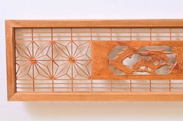 アンティーク建具　松・鷲　彫刻と組子細工の組み合わせが美しい欄間2枚セット(明り取り、明かり取り)(R-074282)