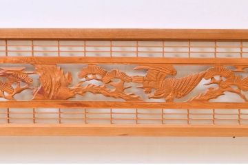 アンティーク建具　松・鷲　彫刻と組子細工の組み合わせが美しい欄間2枚セット(明り取り、明かり取り)(R-074282)
