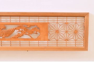 アンティーク建具　松・鷲　彫刻と組子細工の組み合わせが美しい欄間2枚セット(明り取り、明かり取り)(R-074282)