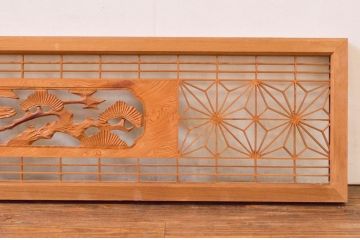 アンティーク建具　松・鷲　彫刻と組子細工の組み合わせが美しい欄間2枚セット(明り取り、明かり取り)(R-074282)