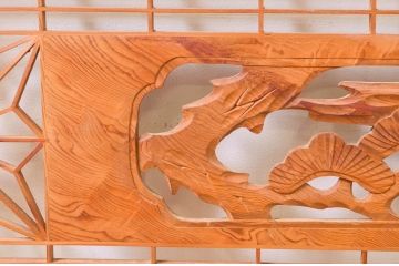 アンティーク建具　松・鷲　彫刻と組子細工の組み合わせが美しい欄間2枚セット(明り取り、明かり取り)(R-074282)