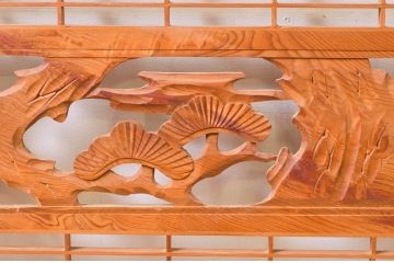 アンティーク建具　松・鷲　彫刻と組子細工の組み合わせが美しい欄間2枚セット(明り取り、明かり取り)(R-074282)