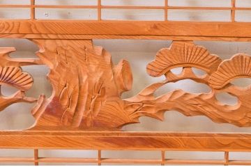 アンティーク建具　松・鷲　彫刻と組子細工の組み合わせが美しい欄間2枚セット(明り取り、明かり取り)(R-074282)