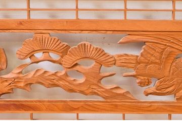 アンティーク建具　松・鷲　彫刻と組子細工の組み合わせが美しい欄間2枚セット(明り取り、明かり取り)(R-074282)