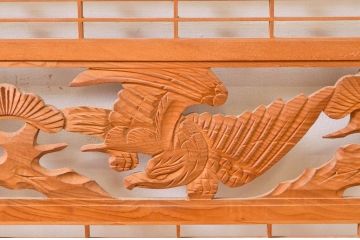 アンティーク建具　松・鷲　彫刻と組子細工の組み合わせが美しい欄間2枚セット(明り取り、明かり取り)(R-074282)