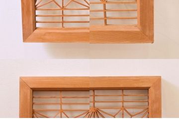 アンティーク建具　松・鷲　彫刻と組子細工の組み合わせが美しい欄間2枚セット(明り取り、明かり取り)(R-074282)