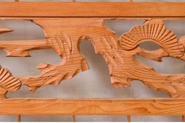 アンティーク建具　松・鷲　彫刻と組子細工の組み合わせが美しい欄間2枚セット(明り取り、明かり取り)(R-074282)