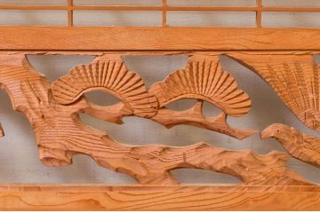 アンティーク建具　松・鷲　彫刻と組子細工の組み合わせが美しい欄間2枚セット(明り取り、明かり取り)(R-074282)