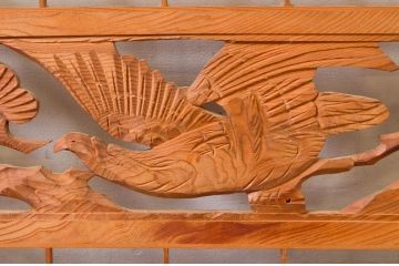 アンティーク建具　松・鷲　彫刻と組子細工の組み合わせが美しい欄間2枚セット(明り取り、明かり取り)(R-074282)