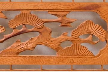 アンティーク建具　松・鷲　彫刻と組子細工の組み合わせが美しい欄間2枚セット(明り取り、明かり取り)(R-074282)