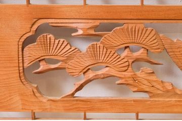 アンティーク建具　松・鷲　彫刻と組子細工の組み合わせが美しい欄間2枚セット(明り取り、明かり取り)(R-074282)