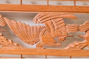 アンティーク建具　松・鷲　彫刻と組子細工の組み合わせが美しい欄間2枚セット(明り取り、明かり取り)(R-074282)