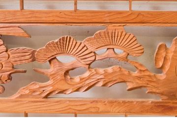 アンティーク建具　松・鷲　彫刻と組子細工の組み合わせが美しい欄間2枚セット(明り取り、明かり取り)(R-074282)