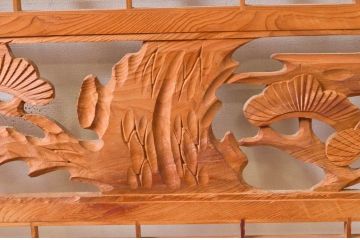 アンティーク建具　松・鷲　彫刻と組子細工の組み合わせが美しい欄間2枚セット(明り取り、明かり取り)(R-074282)