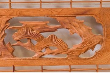 アンティーク建具　松・鷲　彫刻と組子細工の組み合わせが美しい欄間2枚セット(明り取り、明かり取り)(R-074282)