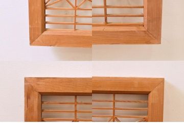 アンティーク建具　松・鷲　彫刻と組子細工の組み合わせが美しい欄間2枚セット(明り取り、明かり取り)(R-074282)